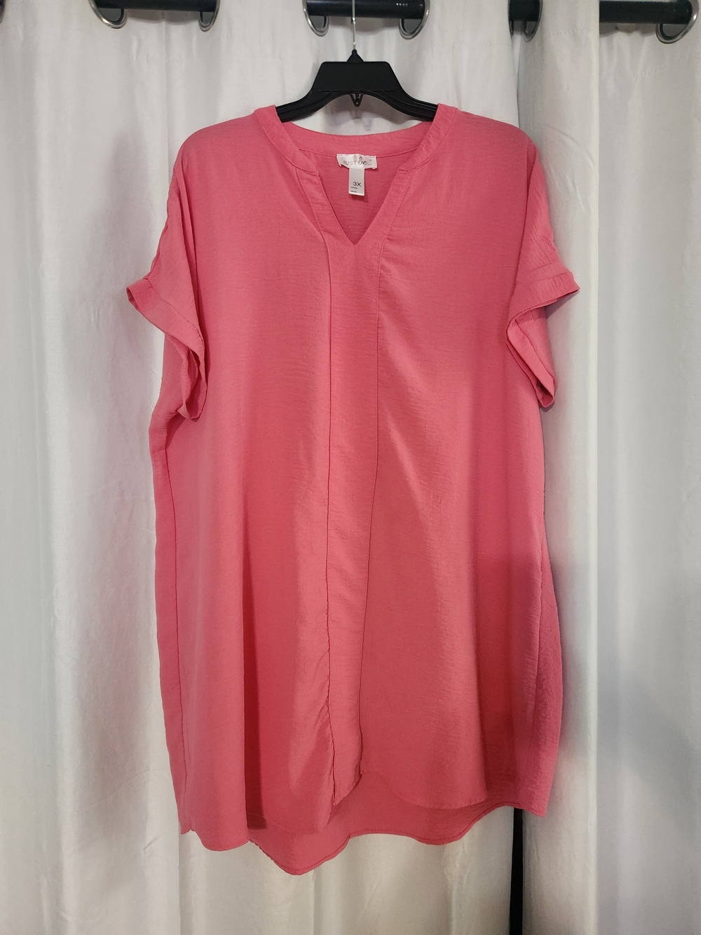 just be Pink V-Neck Midi Tunic Dress